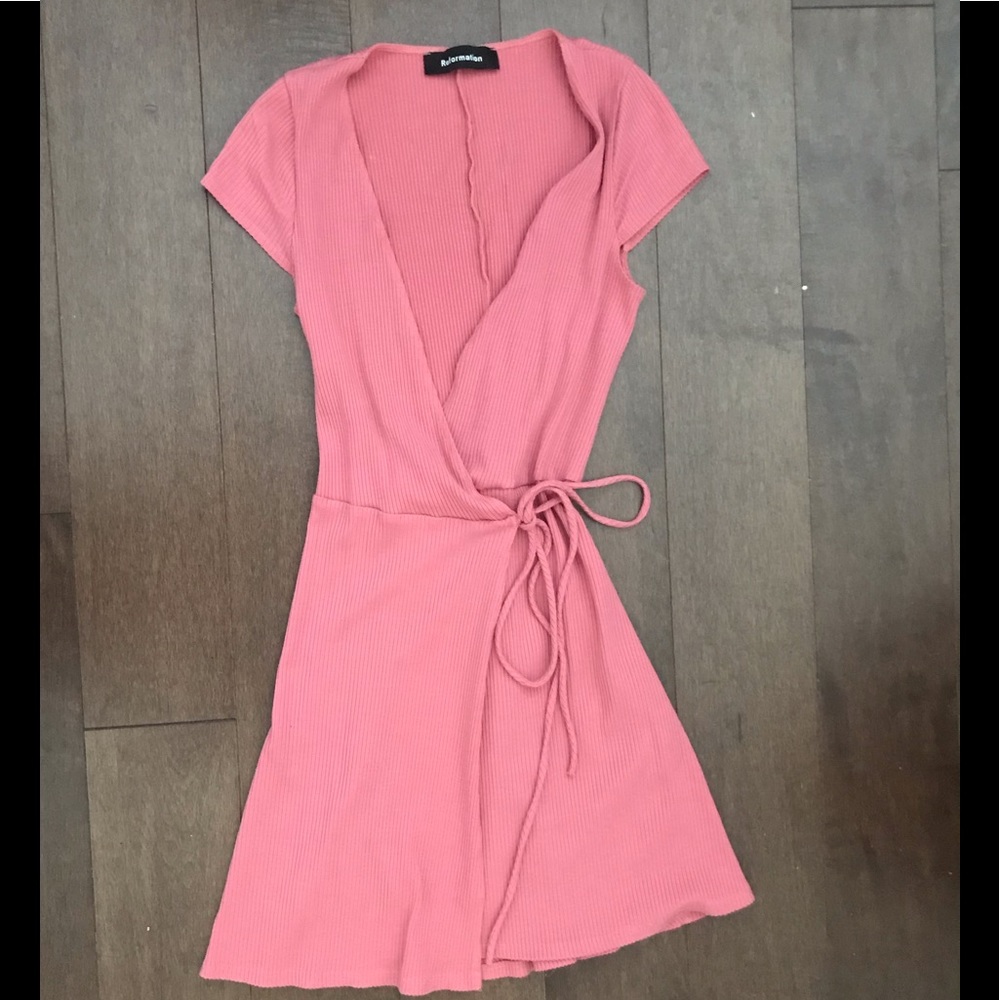 Coral reformation tulip dress